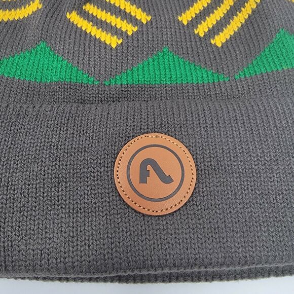 Flylow Revival Pom Beanie Charcoal Gray Yellow Green Knit Hat Unisex Size OSFM - Picture 4 of 6